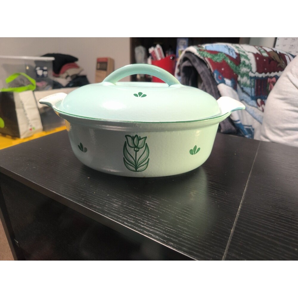 Dru Holland #24 Tulip Oval Enamel Cast Iron Dutch Oven Roaster Casserole & Lid
